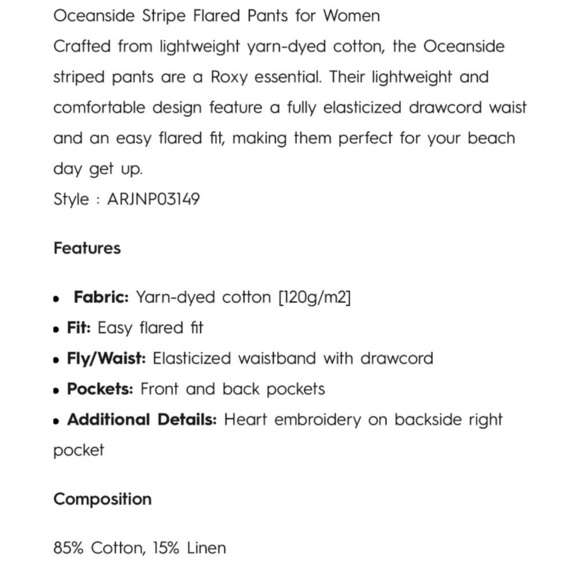 ROXY Oceanside Flare Striped Pants Size L Cotton Summer Surf Beach Vacation - Picture 12 of 16